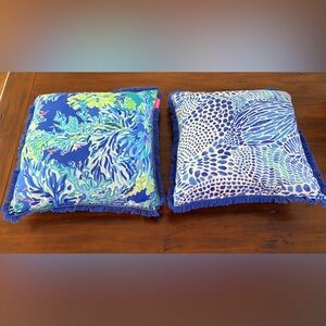 Lilly Pulitzer Reversible Blue and Green Patterned Indoor/Outdoor Pillows (2)